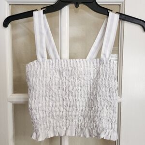 J.Crew White Gray Stripe Smocked Crop Top XS Cotton Tank BI479